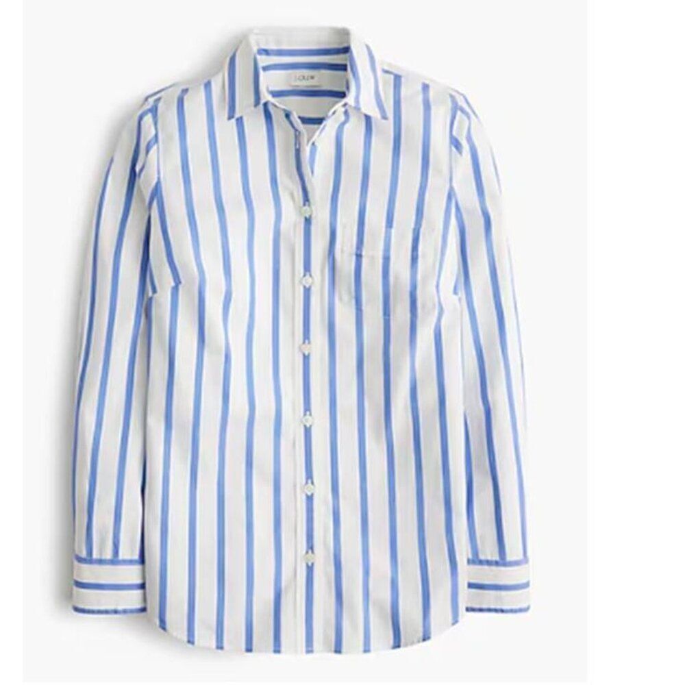 J Crew Signature Fit Poplin Button Front Shirt Cotton Elegant Striped Blue